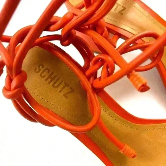 NWOT Schutz Flame Orange Leather Strappy Block Heel Made Brazil Sandal Size 10B - Picture 5 of 15